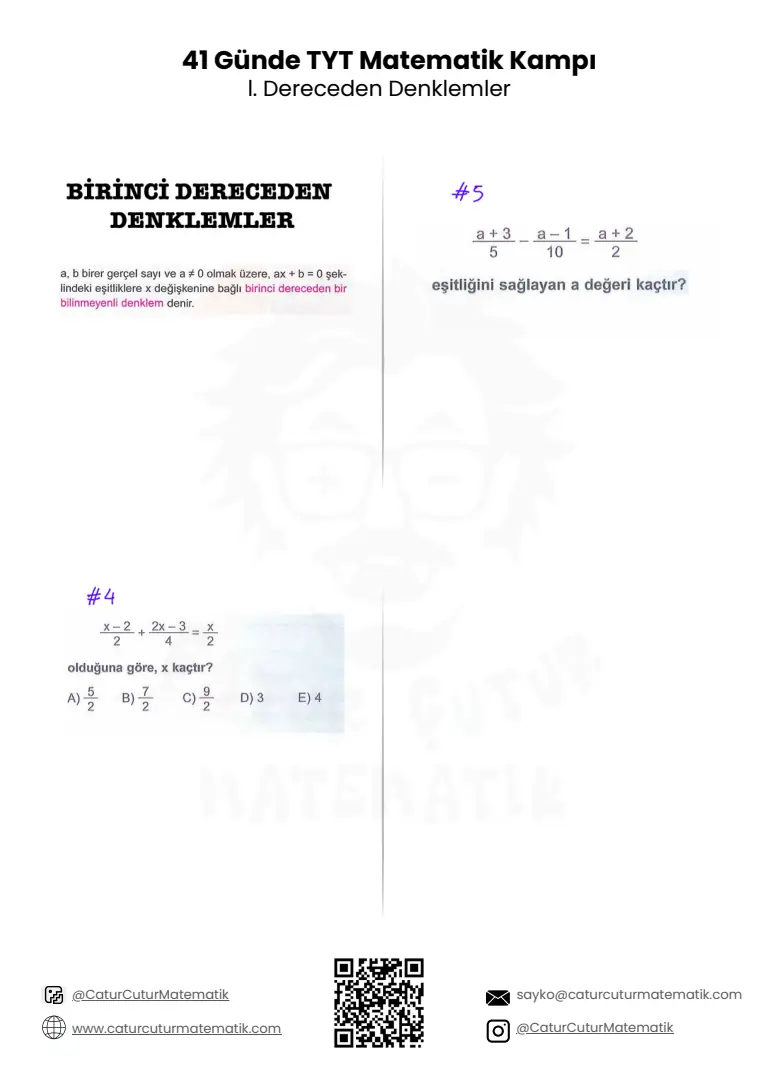 Birinci Dereceden Denklemler PDF, sayfa 1 / 10