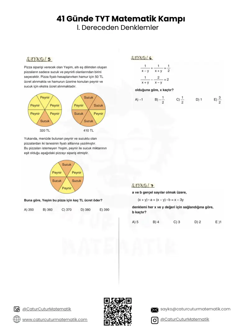 Birinci Dereceden Denklemler PDF, sayfa 7 / 10