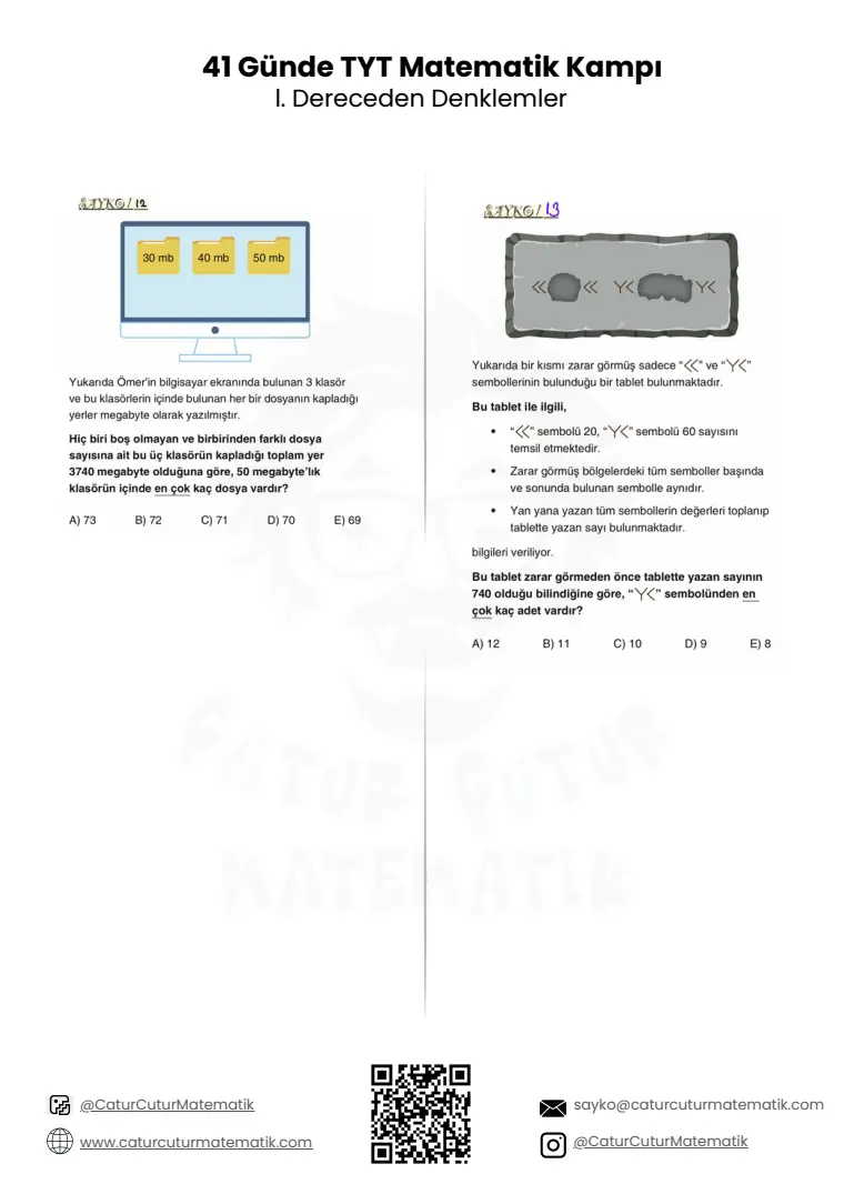 Birinci Dereceden Denklemler PDF, sayfa 10 / 10