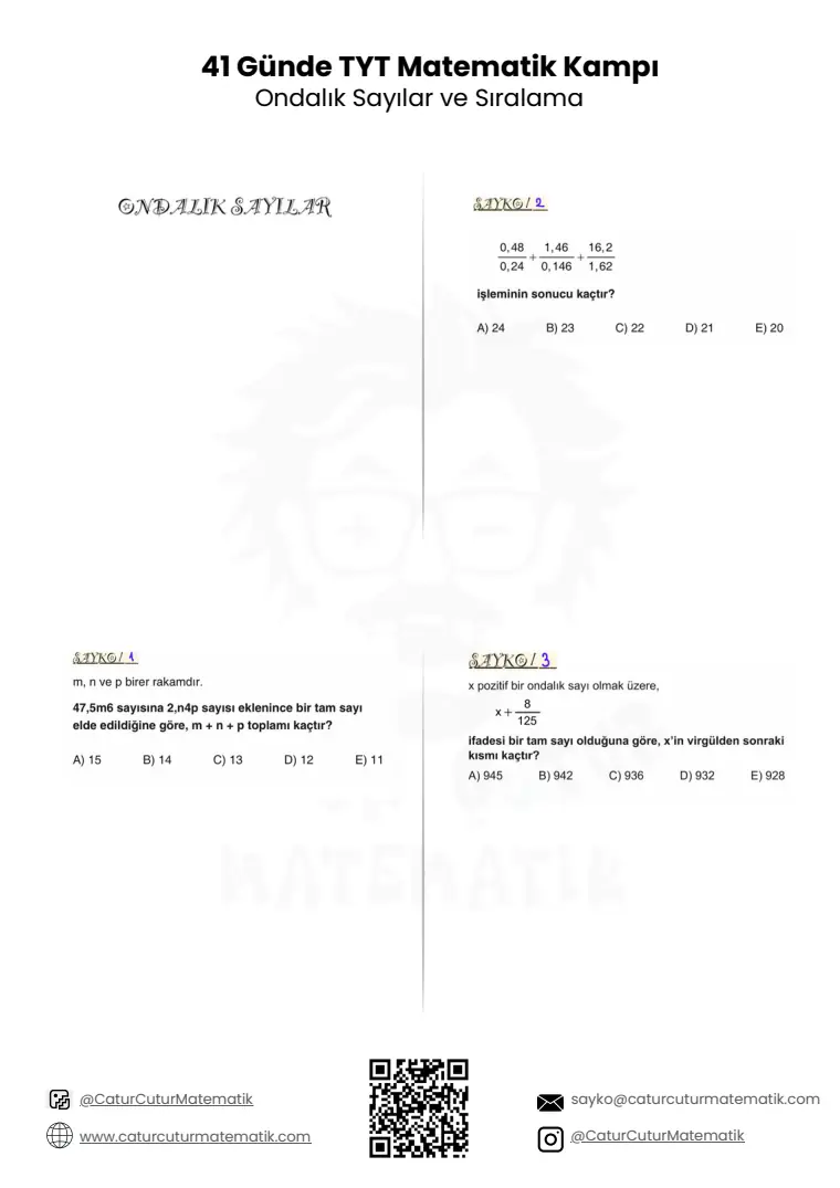 Ondalık Sayılar ve Sıralama PDF, sayfa 1 / 7