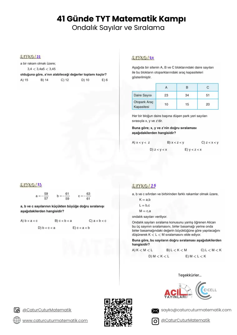 Ondalık Sayılar ve Sıralama PDF, sayfa 7 / 7