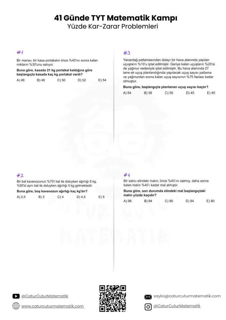 Yüzde, Kâr-Zarar Problemleri PDF, sayfa 1 / 10