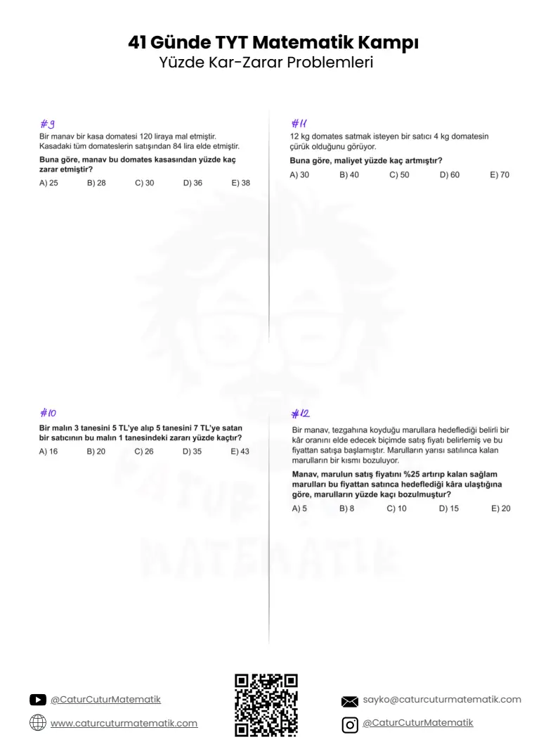 Yüzde, Kâr-Zarar Problemleri PDF, sayfa 3 / 10