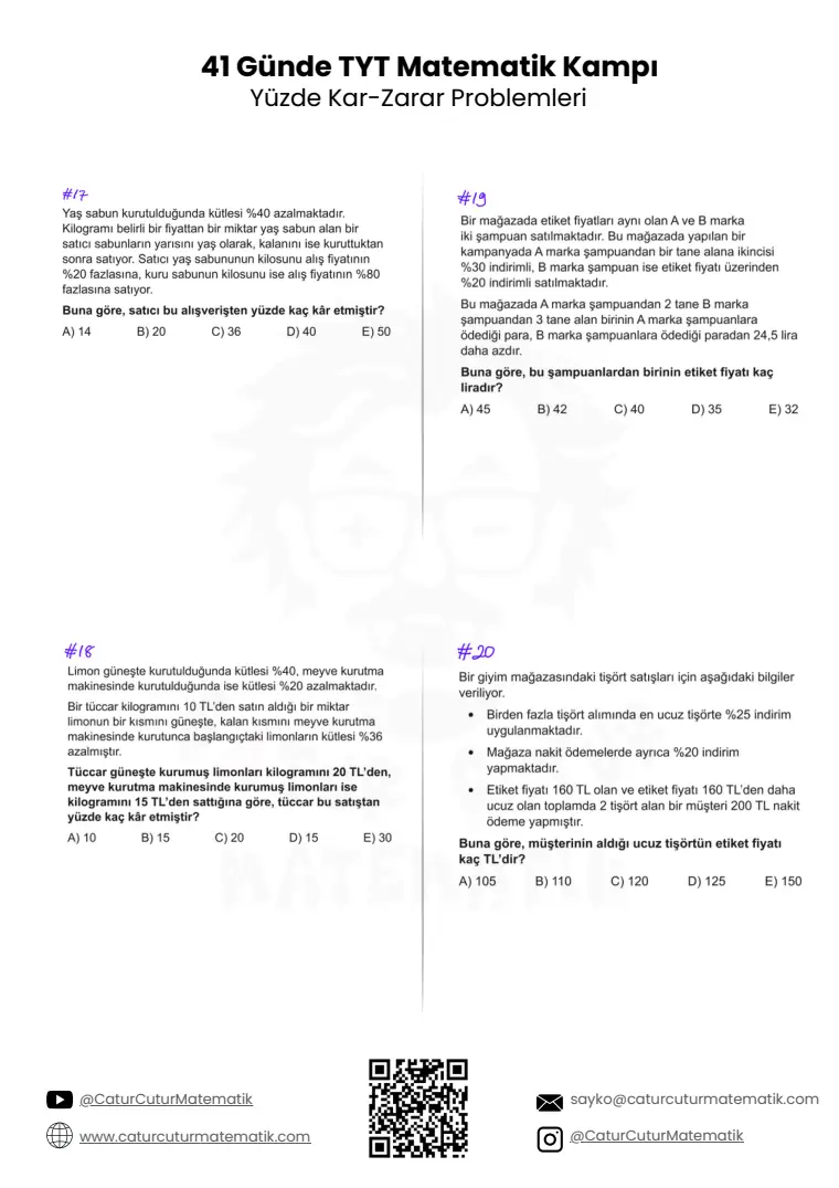 Yüzde, Kâr-Zarar Problemleri PDF, sayfa 5 / 10