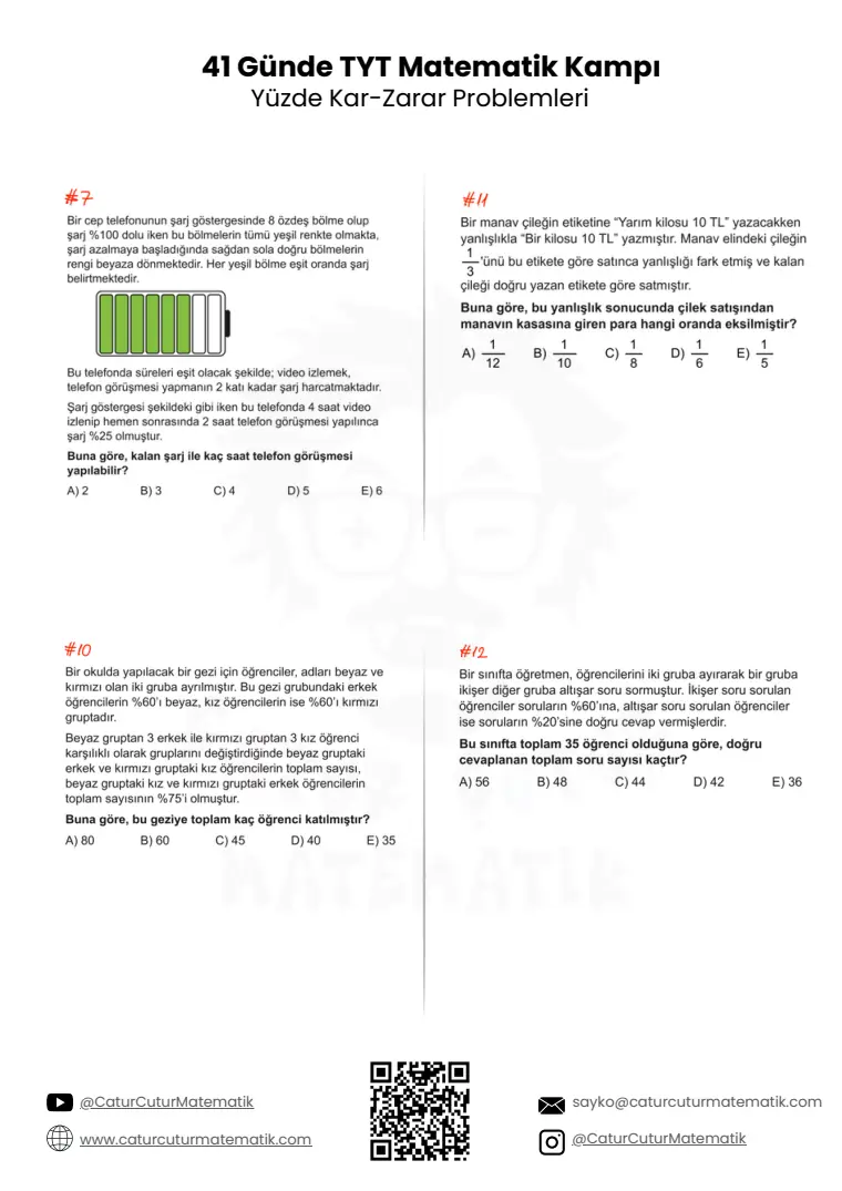 Yüzde, Kâr-Zarar Problemleri PDF, sayfa 8 / 10