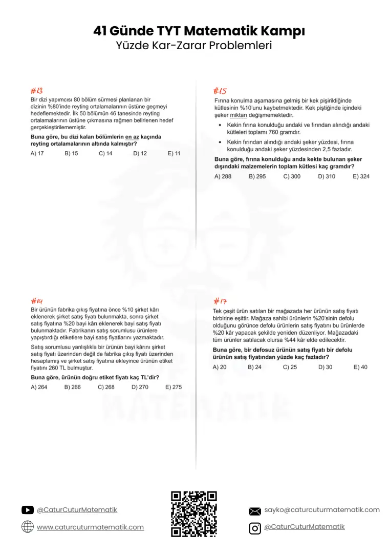 Yüzde, Kâr-Zarar Problemleri PDF, sayfa 9 / 10