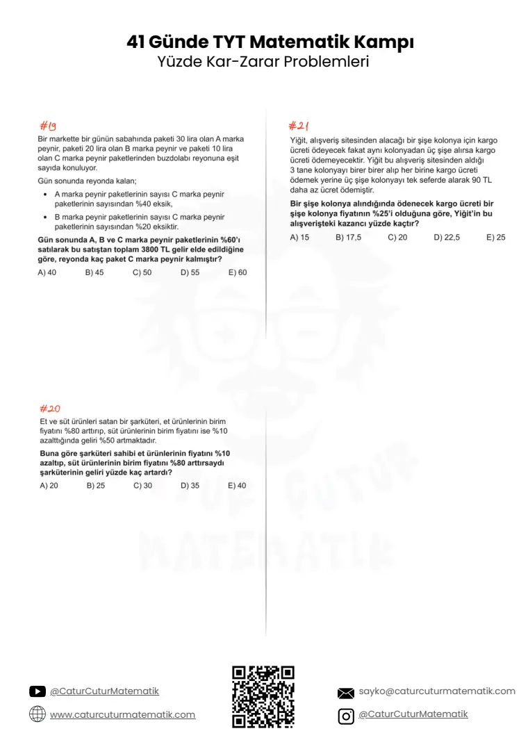 Yüzde, Kâr-Zarar Problemleri PDF, sayfa 10 / 10